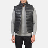 Niror Black Leather Vest Jacket
